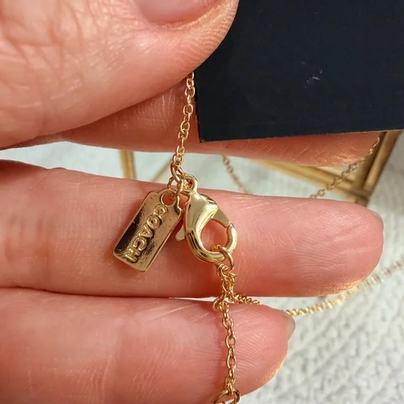 Coach Gold and White with black rhinestones Ring Pendant Necklace - NWT - Picture 4 of 8